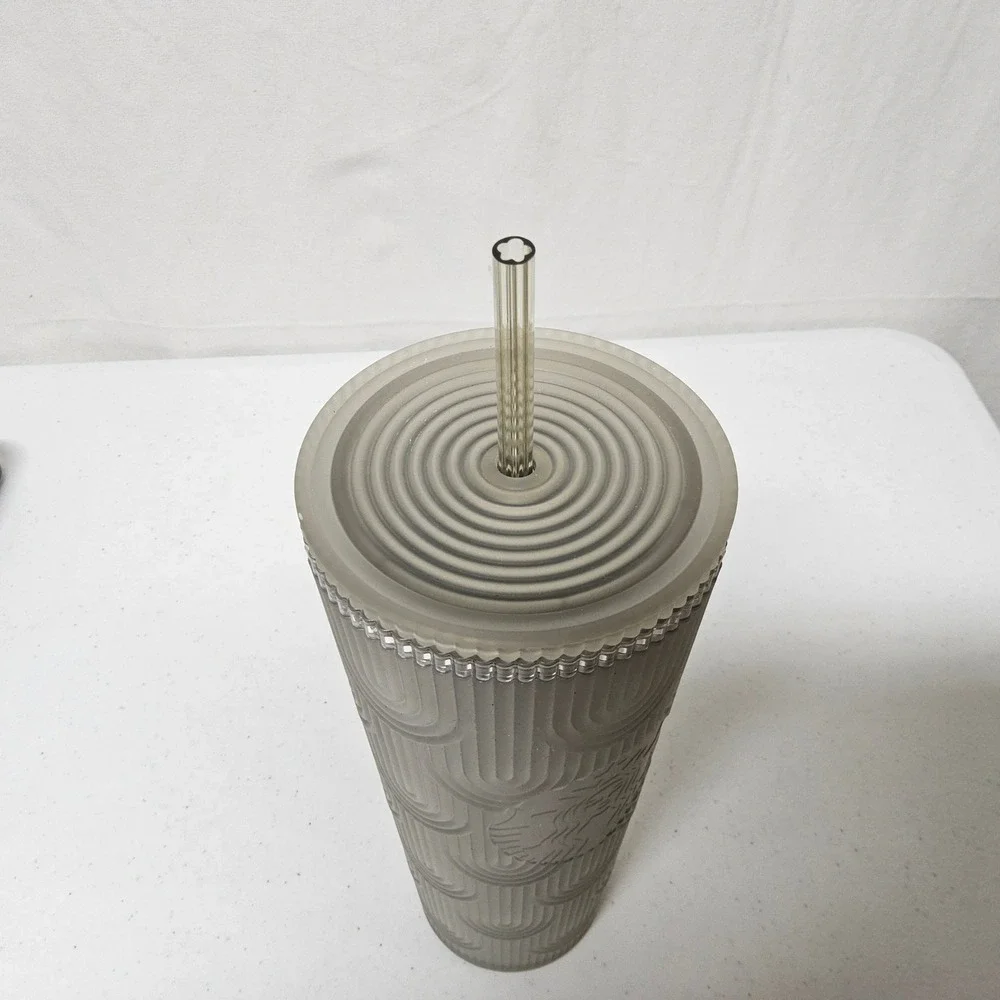 Starbucks Cold‎ Cup Tumbler 24oz Frosted Grey Scalloped Wave Siren 011155891